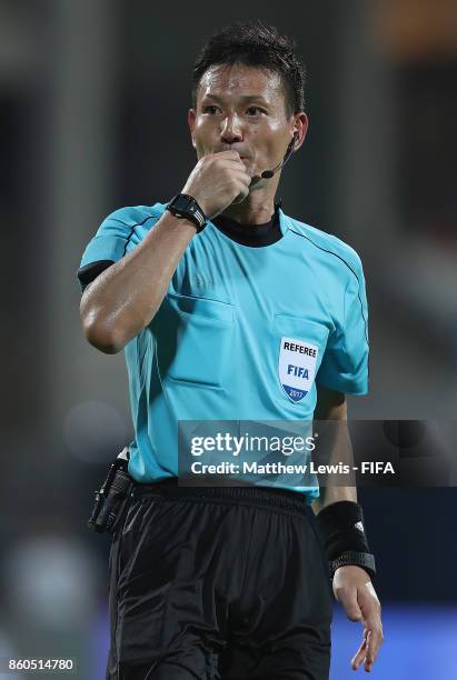 Referee Ryuji Sato in action during the FIFA U-17 World Cup India 2017 group B match between Turkey and Paraguay at Dr DY Patil Cricket Stadium on...