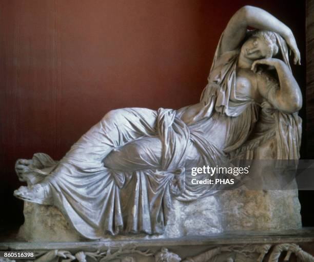 The sleeping Ariadne, long called Cleopatra. Roman Hadrianic copy of a Hellenistic sculpture of the Pergamene school of the 2nd century BC, acquired...