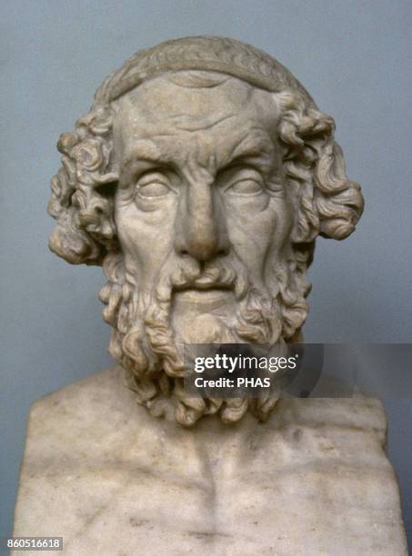 Homer . Greek epic poet. Bust. Roman copy from a Greek original one of the 2nd century BC. Marble. Found in Baiae, Italy. British Museum, London,...