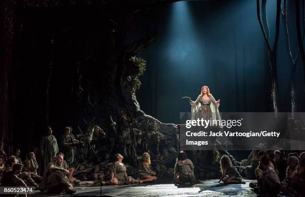 With the company, American-Canadian soprano Sondra Radvanovsky performs during the final dress rehearsal prior to the premiere of the Metropolitan...