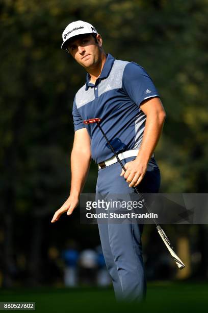 Jon Rahm on Spain reacts on Day One of the Italian Open at Golf Club Milano - Parco Reale di Monza on October 12, 2017 in Monza, Italy.