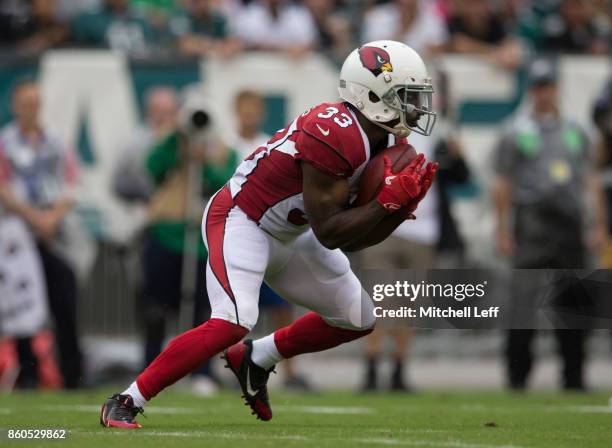 Kerwynn Williams of the Arizona Cardinals plays against the Philadelphia Eagles at Lincoln Financial Field on October 8, 2017 in Philadelphia,...