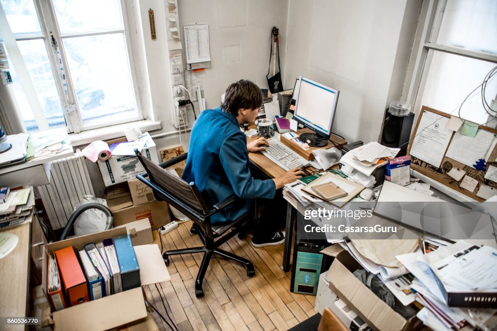 Hard Working Computer Worker High Angle View Of Office Worker Working On Computer High-Res Stock ...