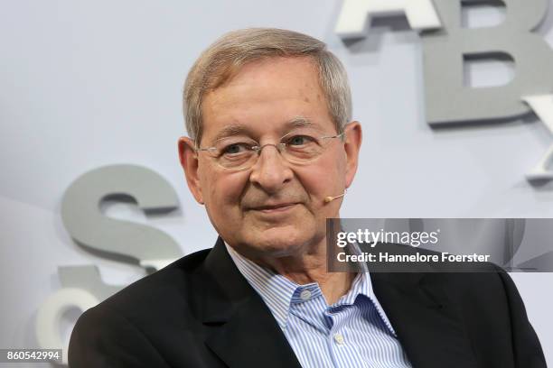 Author Pter Ndas at the Blue Sofa at the 2017 Frankfurt Book Fair on October 12, 2017 in Frankfurt am Main, Germany. The 2017 fair, which is among...