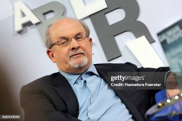 Author Salman Rushdie at the Blue Sofa at the 2017 Frankfurt Book Fair on October 12, 2017 in Frankfurt am Main, Germany. The 2017 fair, which is...