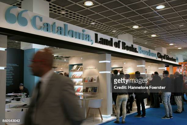 The Catalonia stand at the 2017 Frankfurt Book Fair on October 12, 2017 in Frankfurt am Main, Germany. The 2017 fair, which is among the world's...
