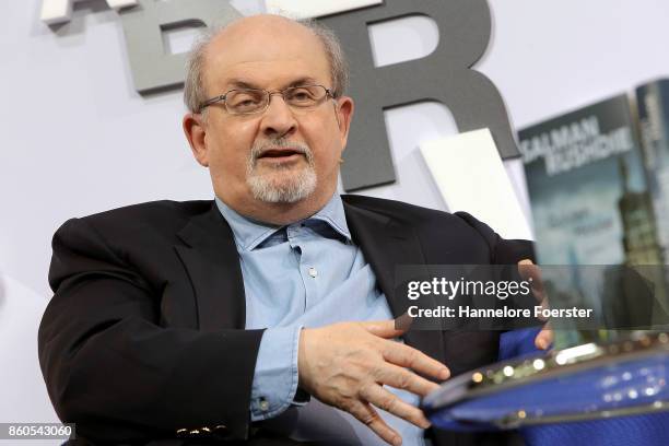 Author Salman Rushdie at the Blue Sofa at the 2017 Frankfurt Book Fair on October 12, 2017 in Frankfurt am Main, Germany. The 2017 fair, which is...