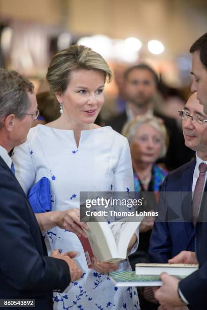 Queen Mathilde of Belgium visits the 2017 Frankfurt Book Fair on October 12, 2017 in Frankfurt am Main, Germany. The 2017 fair, which is among the...