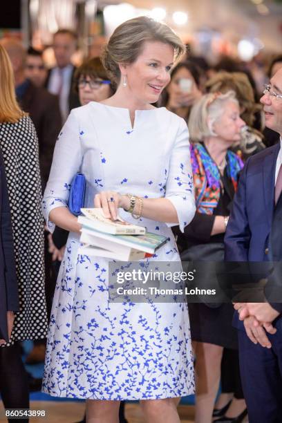 Queen Mathilde of Belgium visits the 2017 Frankfurt Book Fair on October 12, 2017 in Frankfurt am Main, Germany. The 2017 fair, which is among the...