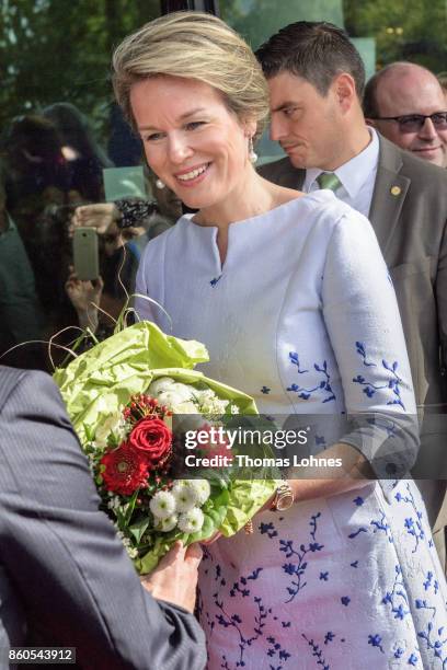 Queen Mathilde of Belgium visits the 2017 Frankfurt Book Fair on October 12, 2017 in Frankfurt am Main, Germany. The 2017 fair, which is among the...