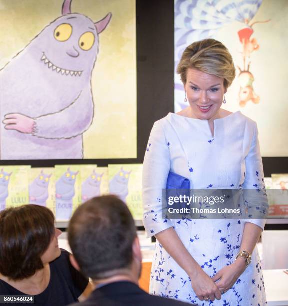 Queen Mathilde of Belgium visits the 2017 Frankfurt Book Fair on October 12, 2017 in Frankfurt am Main, Germany. The 2017 fair, which is among the...