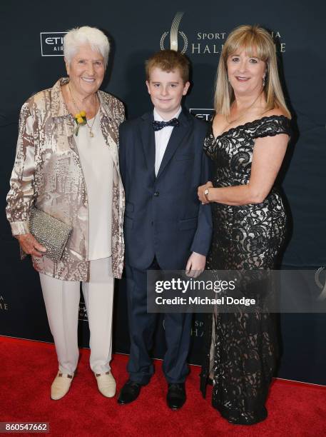 Sport Australia Hall of Fame legend Dawn Fraser poses with daughter Dawn-Lorraine Fraser and grandson Jackson the Annual Induction and Awards Gala...