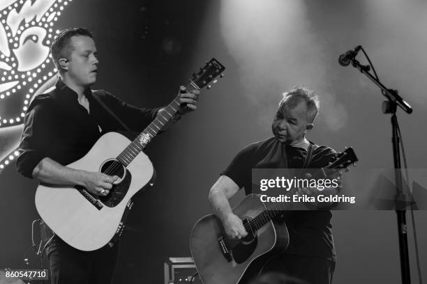 Jason Isbell and John Prine perform at Ryman Auditorium on October 11, 2017 in Nashville, Tennessee.
