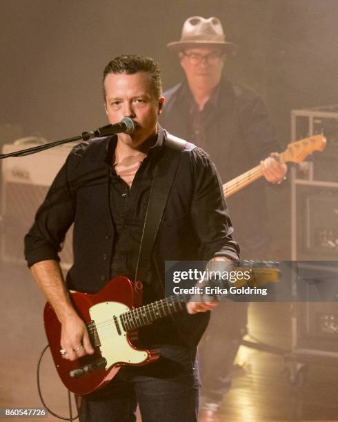 Jason Isbell and Jimbo Hart perform at Ryman Auditorium on October 11, 2017 in Nashville, Tennessee.