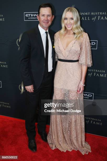 Ricky Ponting poses with wife Rianna Ponting at the Sport Australia Hall of Fame Annual Induction and Awards Gala Dinner at Crown Palladium on...