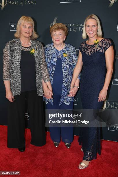 Shane Gould Majorie Jackson and Susie O'Neil pose at the Sport Australia Hall of Fame Annual Induction and Awards Gala Dinner at Crown Palladium on...