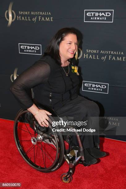 Louise Sauvage arrives at the Sport Australia Hall of Fame Annual Induction and Awards Gala Dinner at Crown Palladium on October 12, 2017 in...