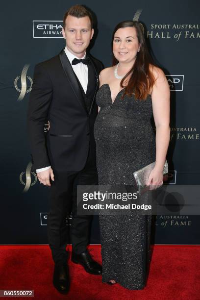 Boxer Jeff Horne and his wife Joanna pose at the Sport Australia Hall of Fame Annual Induction and Awards Gala Dinner at Crown Palladium on October...