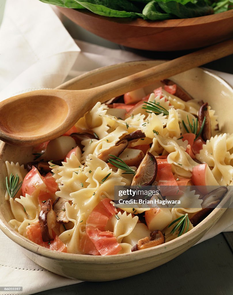 Bowtie pasta with proscuitto and mushrooms