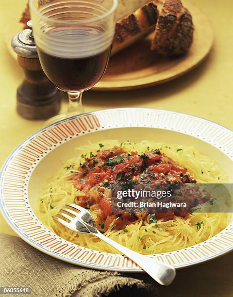 spaghetti squash pomodoro - spaghetti squash stock pictures, royalty-free photos & images