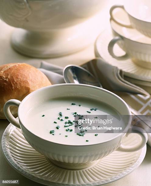 vichyssoise with chives - velouté sauce stock pictures, royalty-free photos & images