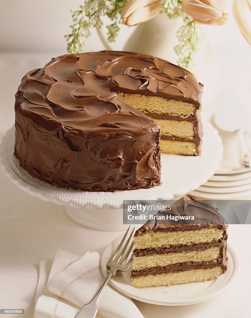 Old fashioned layer cake with chocolate frosting