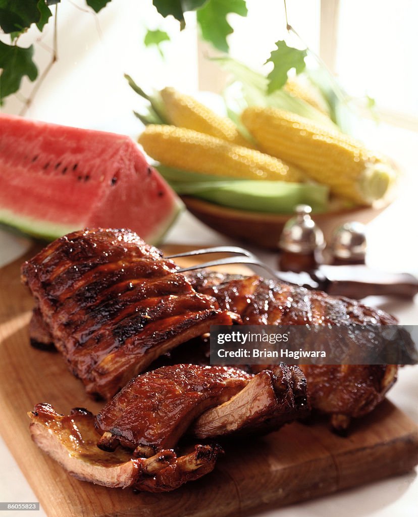 BBQ ribs on cutting board