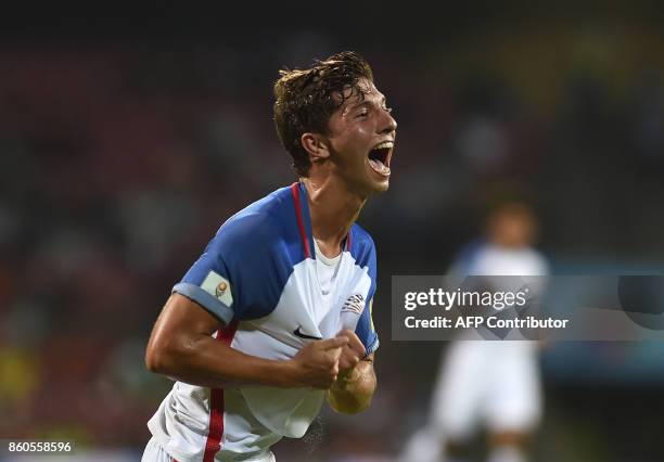 George Acosta of USA celebrates after scoring a goal during the group stage football match between USA and Colombia in the FIFA U-17 World Cup at the...