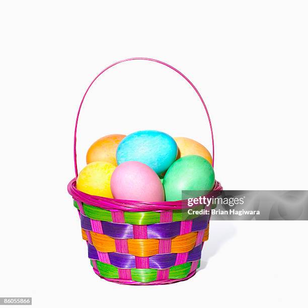 easter basket - eggs in basket stock-fotos und bilder