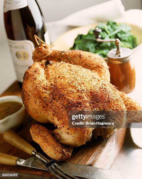 herb-crusted roast chicken - roast chicken stockfoto's en -beelden