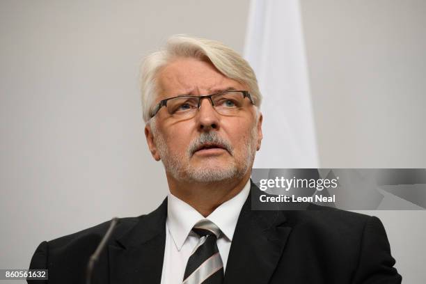 Poland's Foreign Minister Witold Waszczykowski addresses members of the media during a joint UK/Poland press conference in the Foreign and...