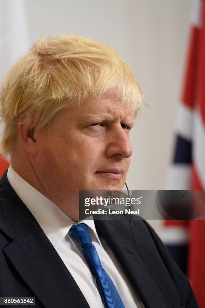 Britain's Foreign Secretary Boris Johnson reacts to a comment during a joint UK/Poland press conference in the Foreign and Commonwealth Office on...