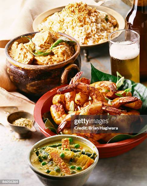assorted indonesian dishes - curried vegetables stock pictures, royalty-free photos & images