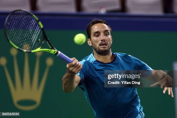 Viktor Troicki of Serbia plays a forehand during the Men's singles match against John Isner of United States on day 5 of 2017 ATP Shanghai Rolex...