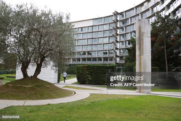 Picture taken on October 12, 2017 shows the United Nations Educational, Scientific and Cultural Organisation headquarters in Paris. The United States...