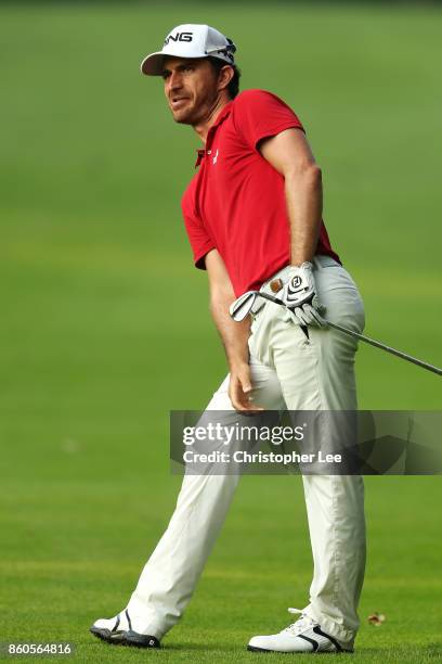 Alejandro Canizares of Spain plays reacts on the 8th fairway on Day One of the Italian Open at Golf Club Milano - Parco Reale di Monza on October 12,...