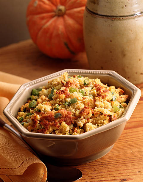 cornbread stuffing - stuffing stock pictures, royalty-free photos & images