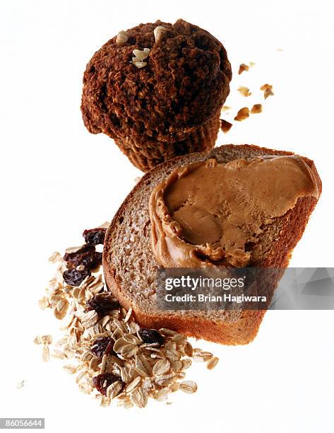 assortment of breakfast foods - raisin bran stock pictures, royalty-free photos & images