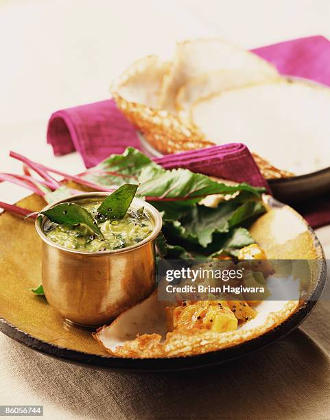 dosa with chutney - vegetable curry stock pictures, royalty-free photos & images