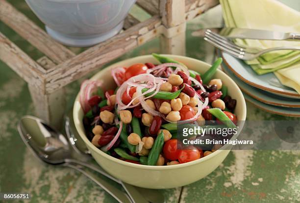 marinated bean salad - chick pea salad stock pictures, royalty-free photos & images