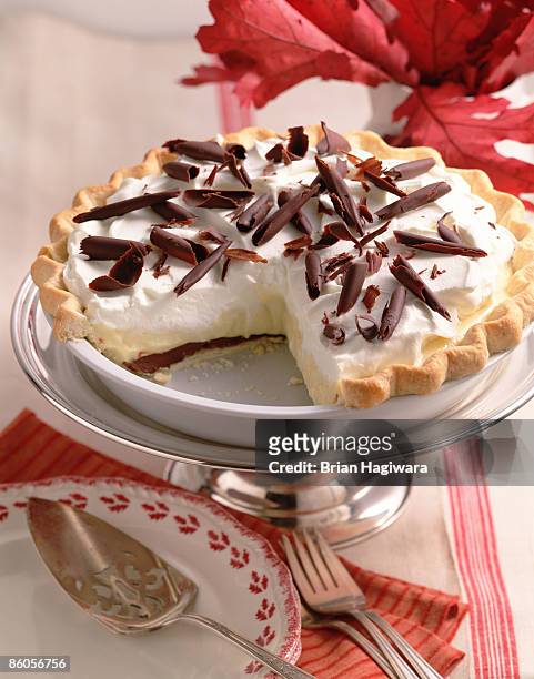 chocolate custard pie - tarte à la crème pâtissière photos et images de collection