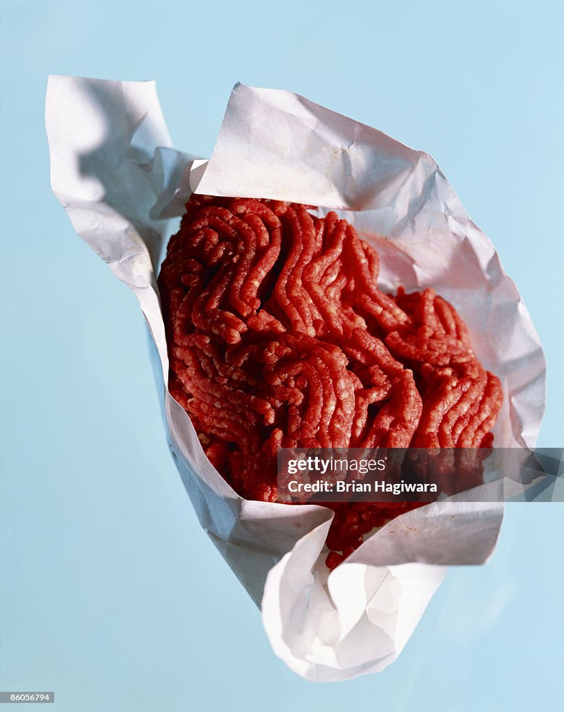 Ground beef in butcher paper