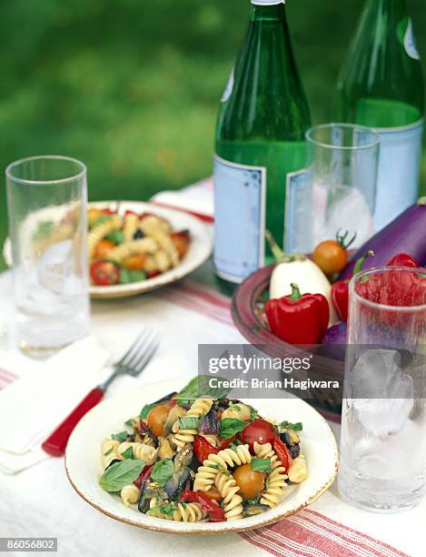 ratatouille pasta salad - pasta salad stock pictures, royalty-free photos & images