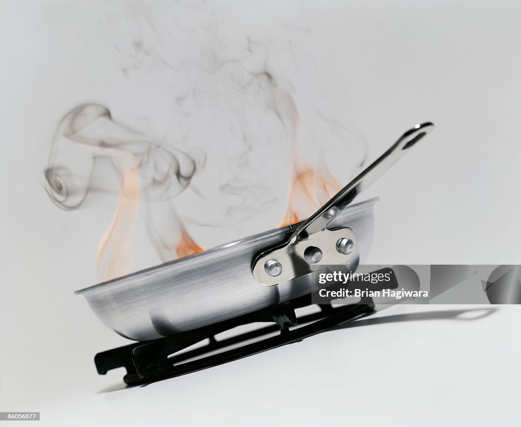 Cooking pan on fire