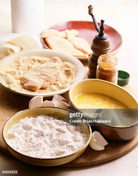 ingredients for fried catfish - breaded catfish fillets stock pictures, royalty-free photos & images