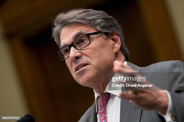 Secretary of Energy Rick Perry testifies during a House Energy and Commerce Committee hearing on Capitol Hill, October 12, 2017 in Washington, DC....