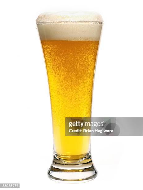 pilsner glass of beer - beer alcohol stockfoto's en -beelden