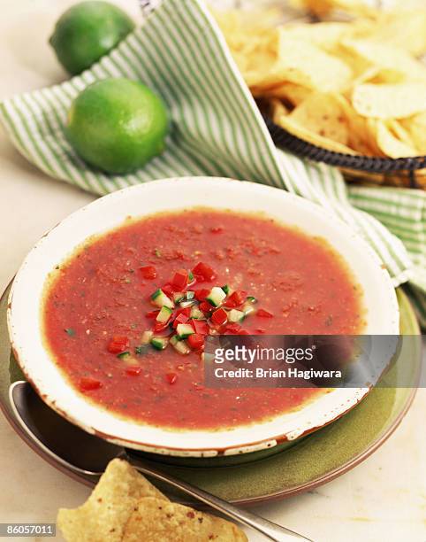 chilled gazpacho soup - gazpacho stock pictures, royalty-free photos & images