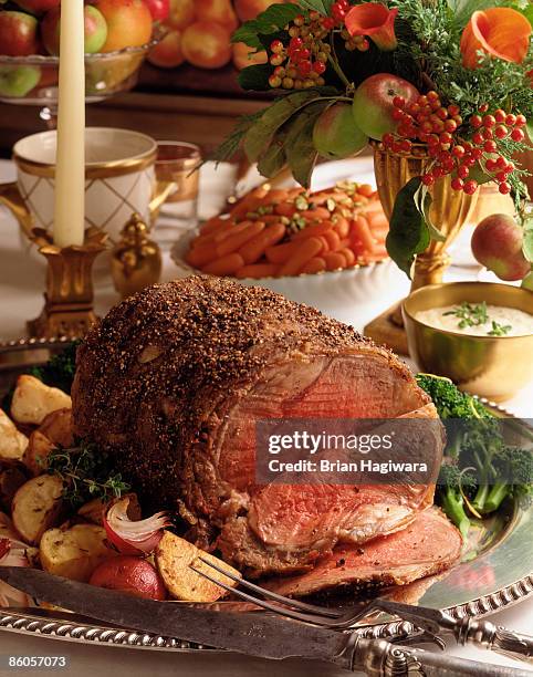 roast beef holiday meal - roast beef stock pictures, royalty-free photos & images