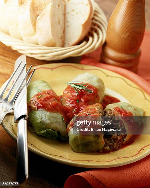 stuffed cabbage with ground beef - cabbage roll stock pictures, royalty-free photos & images